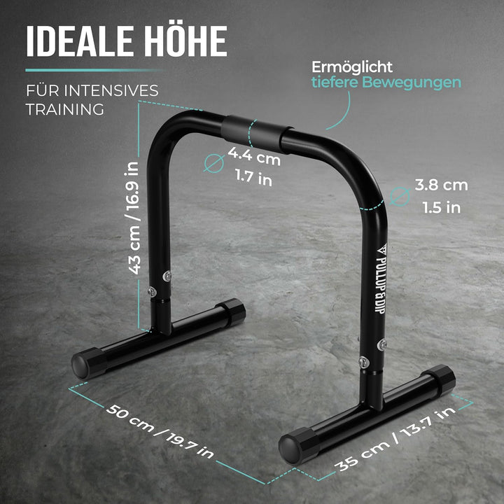 PULLUP & DIP Fitness Parallettes, Medium Minibarren aus Stahl, Handstand Barren mit extra breitem Gr