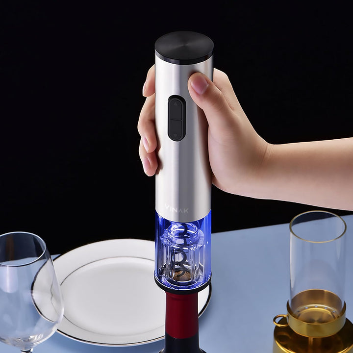 VINAK Elektrischer Korkenzieher aus Edelstahl, mit Folienschneider und Teflon-Spirale, elektrischer