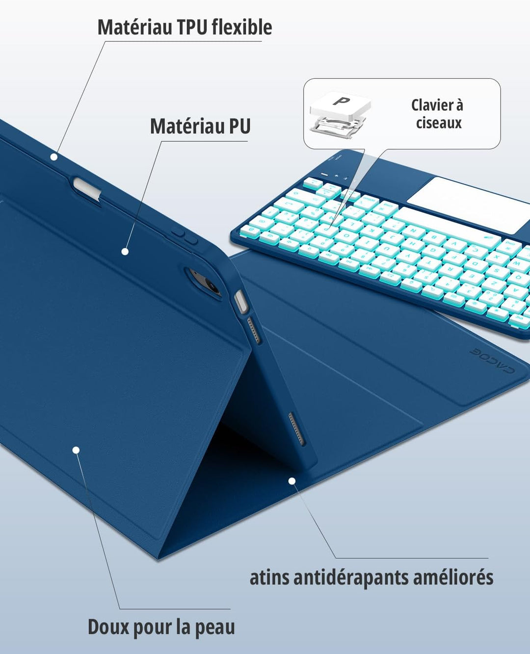CACOE Hülle Tastatur Kompatibel mit iPad 10 Generation 10.9 Zoll 2022 A2757/A2777 mit Touchpad, 7-Fa