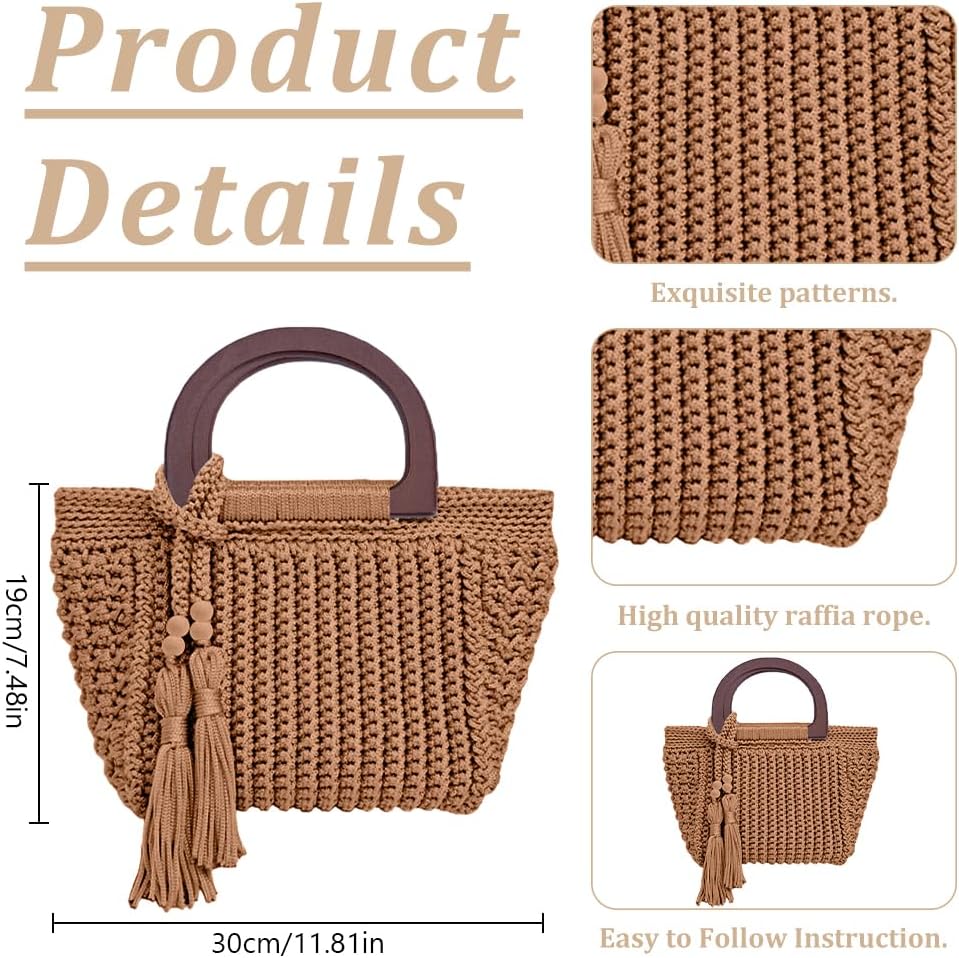 INFUNLY DIY Häkeltasche Kit für Anfänger Erwachsene Braune Tasche Häkelset mit Schritt für Schritt V