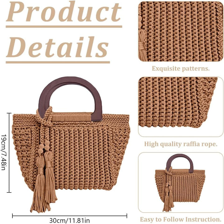 INFUNLY DIY Häkeltasche Kit für Anfänger Erwachsene Braune Tasche Häkelset mit Schritt für Schritt V
