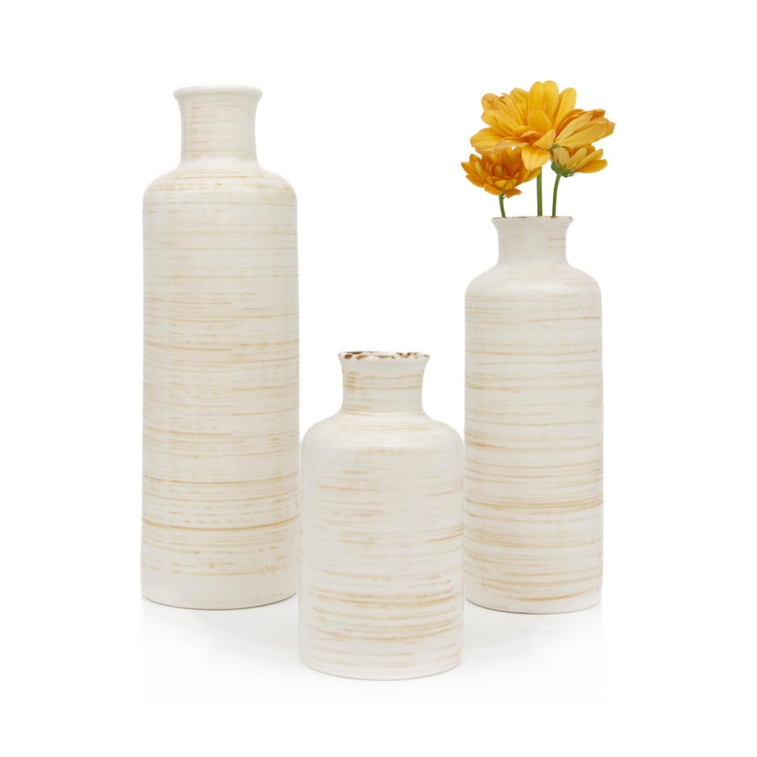 Heise &amp; Düwel | 3er Vasen Set | Rustikaler Stil | Boho Vase Beige | Blumenvase Modern | Kleine Vasen