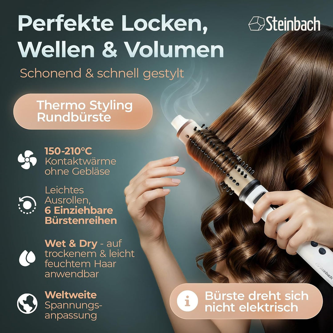 Steinbach Professional Reise-Curler Brush wet und dry mit einziehbaren Bürsten und LED Temperaturreg