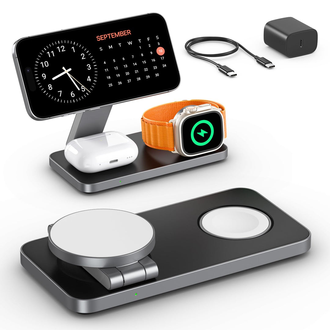 Kabelloses Ladegerät mit Mag-Safe, 3 in 1 Ladestation für Apple Faltbar Induktive Wireless Charger f