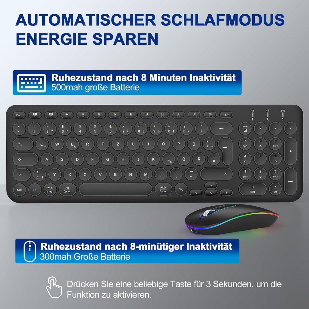 PINKCAT Bluetooth Tastatur Maus Set kabellos, Wiederaufladbare Dualmodus (Bluetooth 5.1+2.4G) Kabell