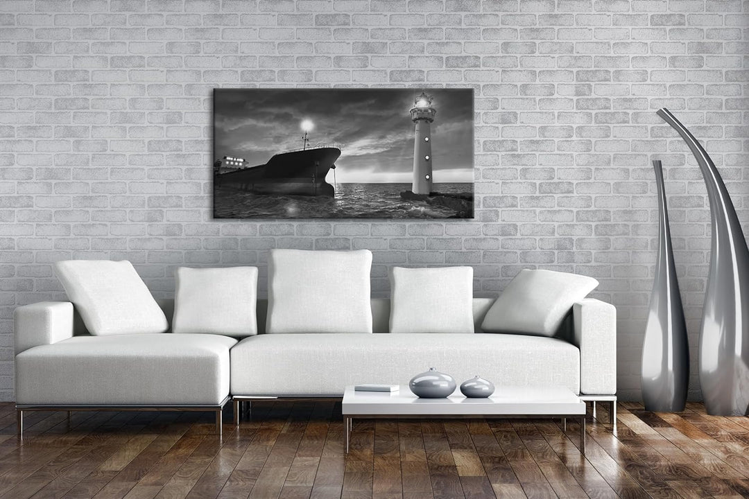 deyoli Orangener Himmel am Hafen Panorama 60x30 cm Effekt: Schwarz/Weiss als Leinwandbild, Motiv fer