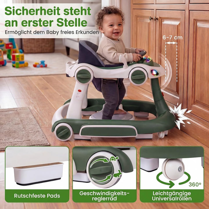 COSTWAY 7 in 1 Lauflernhilfe mit Verdeck, Lauflerwagen mit einstellbarer Höhe &amp; Geschwindigkeit, Bab