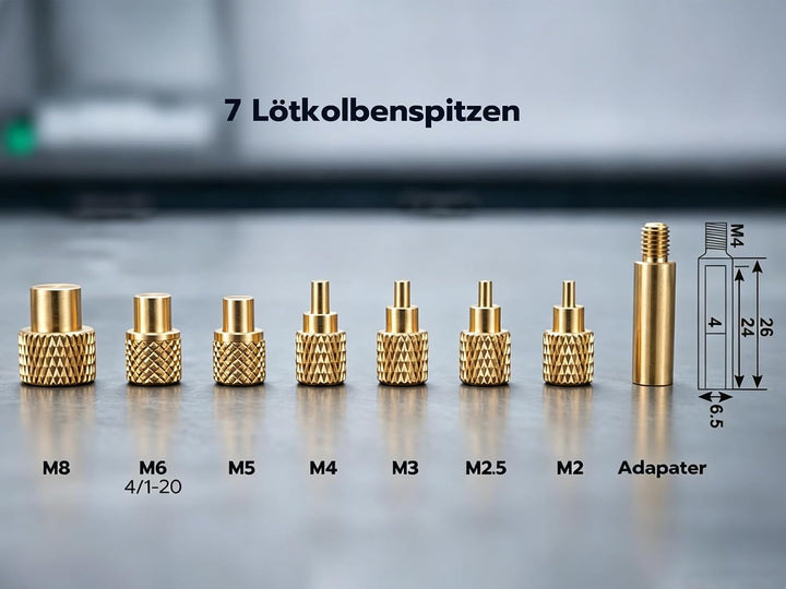 Vertikale Wärmepresse, Werkzeug (Einsteckhöhe 210 mm) mit Heatset-Spitzen, M2-M8, fügen Sie metrisch