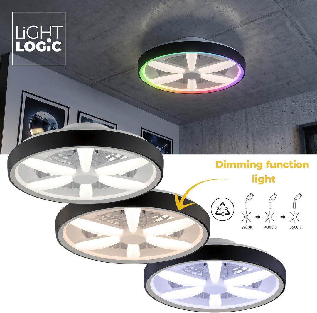 Deckenventilator mit Beleuchtung 48W - Ø 48cm, dimmbare LED Deckenleuchte mit Ventilator, RGB, warm-