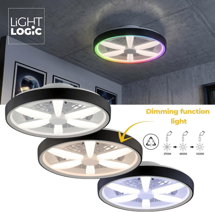 Deckenventilator mit Beleuchtung 48W - Ø 48cm, dimmbare LED Deckenleuchte mit Ventilator, RGB, warm-