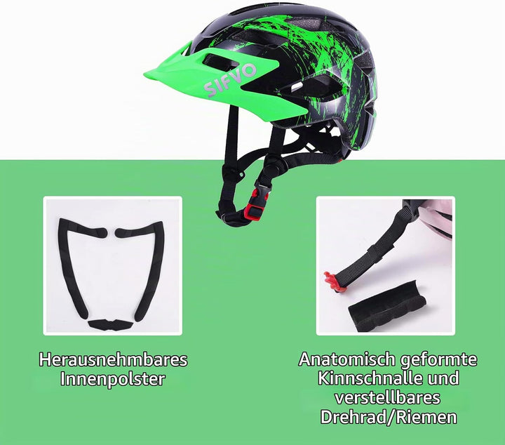 SIFVO Fahrradhelm Kinder Jungen und Mädchen 50-57cm, Kinder Fahrradhelm mit Abnehmbarem Visier Kinde
