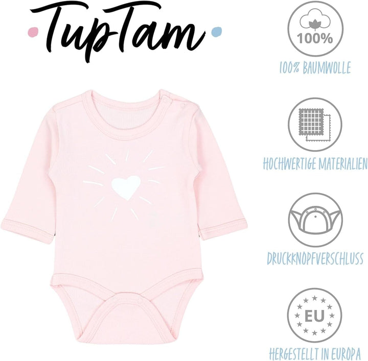 TupTam Baby Body Langarm Mädchen – 5er Pack Unifarbene Body Baby aus Baumwolle – OEKO-TEX zertifizie