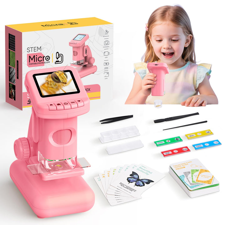 Digitales Mikroskop für Kinder, Experimente für Kinder ab 5 6 7 8 9 10 Kindermikroskop 2.0" HD Spiel