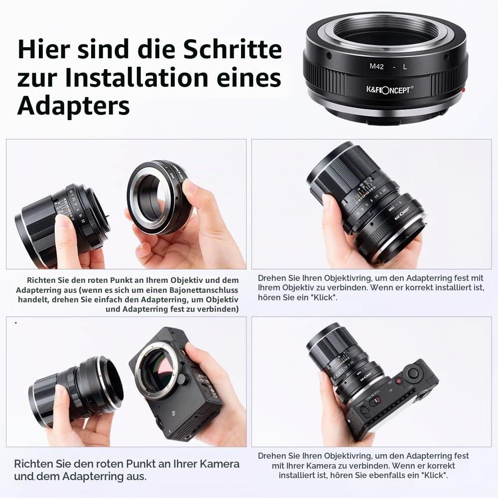 K&amp;F Concept Objektivadapter M42-L Manueller Fokus Kompatibel mit M42 Objektiv auf L Mount Kameragehä