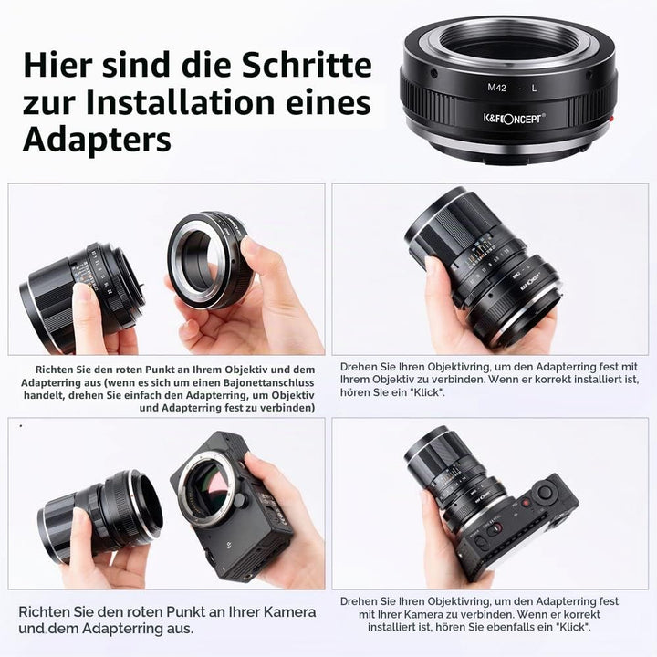 K&amp;F Concept Objektivadapter M42-L Manueller Fokus Kompatibel mit M42 Objektiv auf L Mount Kameragehä