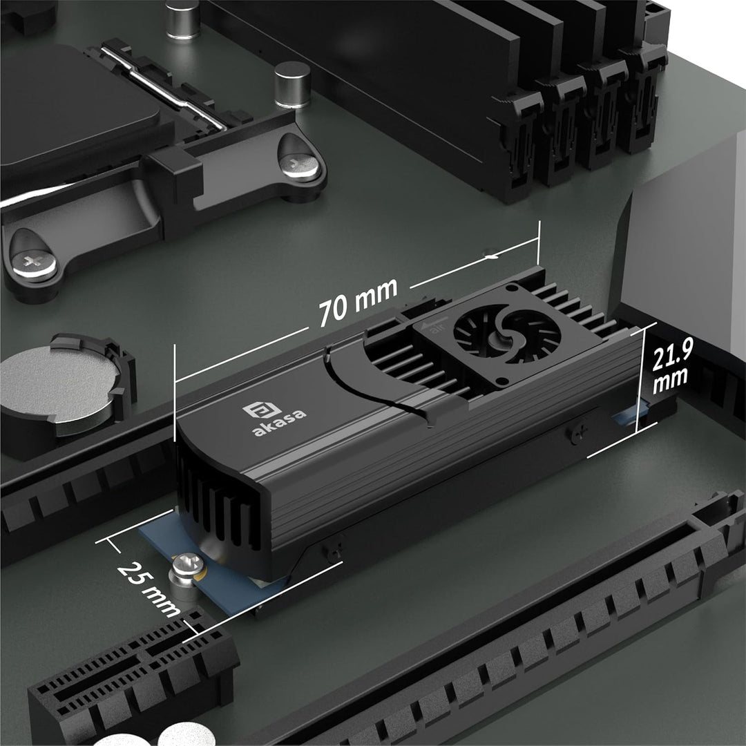 Akasa Gecko Pro LX, M.2 NVMe PCIe 5.0, Aluminium High-Speed Built-in Fan Heatsink Cooler, Support 22