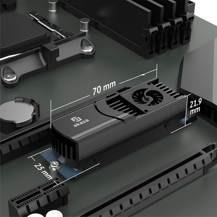 Akasa Gecko Pro LX, M.2 NVMe PCIe 5.0, Aluminium High-Speed Built-in Fan Heatsink Cooler, Support 22
