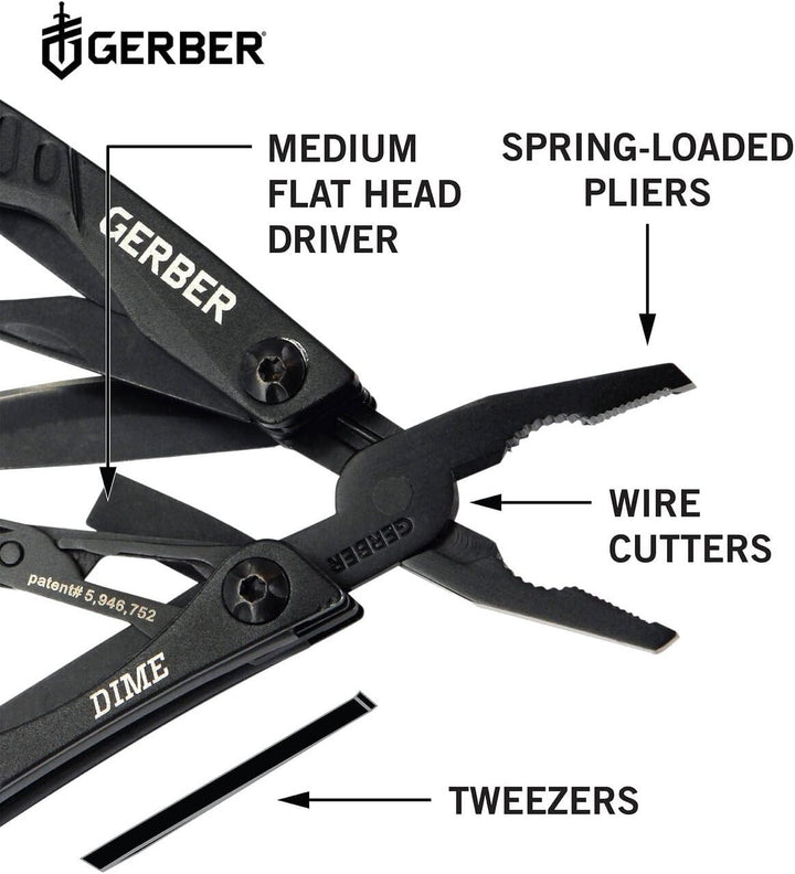 Gerber Multifunktionswerkzeug mit 12 Funktionen, Dime Pocket Multi-Tool, Schwarz, 31-003610 Schwarz