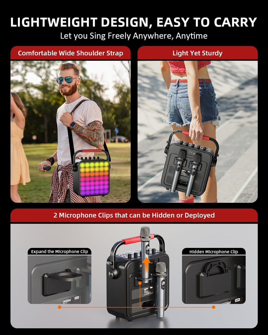 Karaoke Maschine,Karaoke anlage Box mit 2 mikrofonen,Bluetooth Lautsprecher,PA System mit Karaoke-Mo