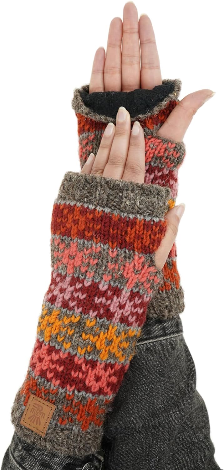 Frauen Wolle Handwärmer Fleece Gefüttert Handgestrickte Sterne Grau Mehrfarbig Einheitsgrösse Handma