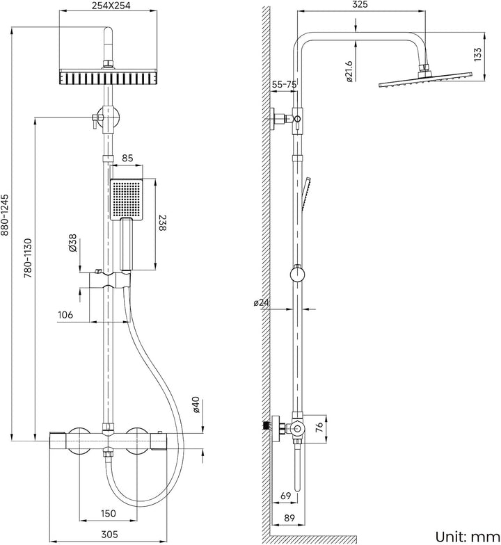 Auralum Thermostat-Duscharmatur komplettset mit Verbrühschutz, Duschsystem mit Regendusche, Duschgar