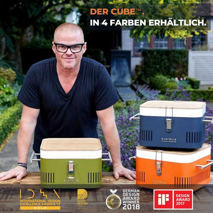 everdure by heston blumenthal Holzkohlegrill CUBE I mobiler Outdoor-Gril in Orange I tragbarer Gourm