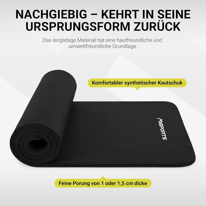 MSPORTS Gymnastikmatte Studio 183 x 61 x 1,0 oder 1,5 cm | inkl. Übungsposter und Tragegurte | Hautf