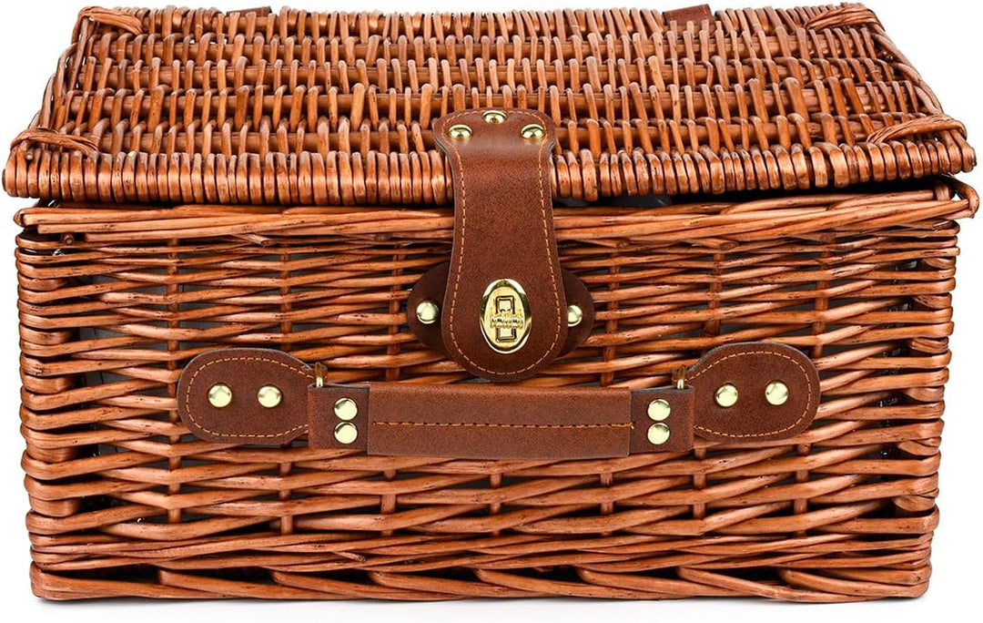 Picknickkorb für 2 Personen mit Kühlfach - Inklusive Bestecksets, Kühlfach, Korkenzieher und Keramik