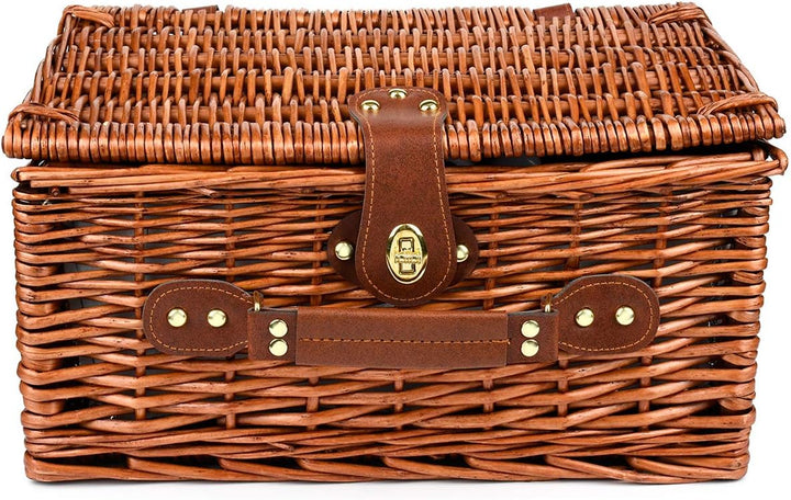 Picknickkorb für 2 Personen mit Kühlfach - Inklusive Bestecksets, Kühlfach, Korkenzieher und Keramik