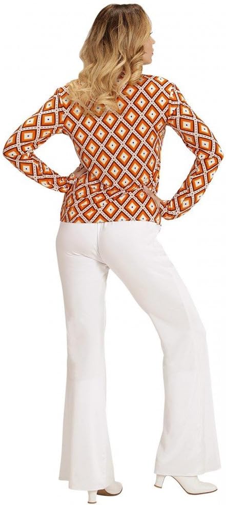 70er Jahre Retro Damen Bluse mit und ohne Muster Disco Kostüm Siebziger Oberteil Shirt L-XL Orange/G