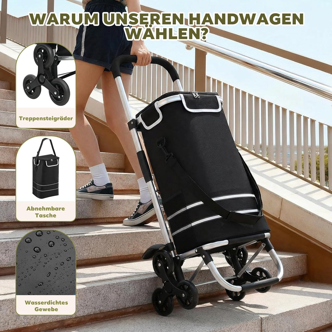 Treppensteiger Einkaufstrolley, 56L Faltbar, Wasserdicht, mit Kühlfach, Universalräder, 40kg Belastb