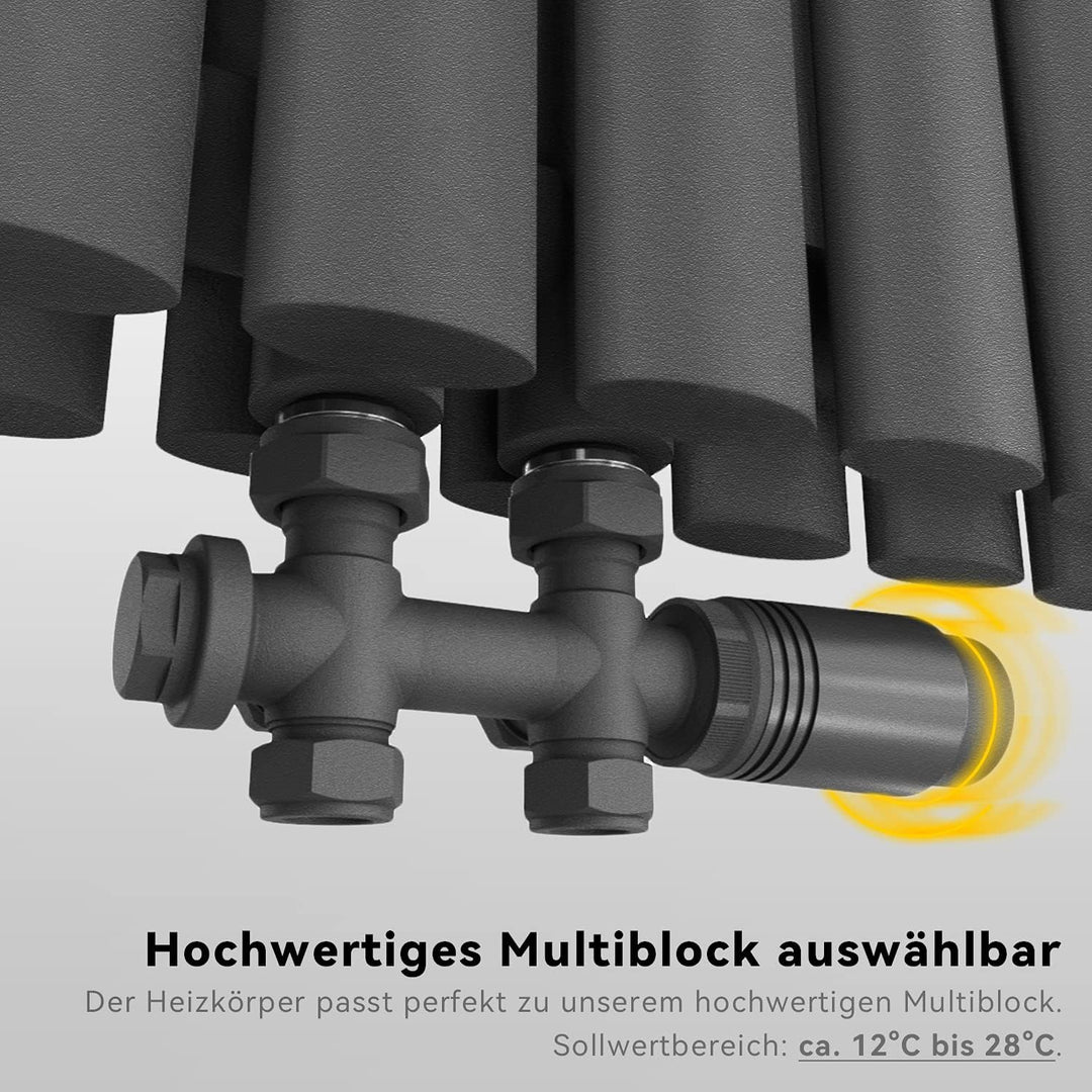 ELEGANT Heizkörper Modern Anthrazit 600x767mm mit Anthrazit Multiblock Thermostat Design Heizkörper