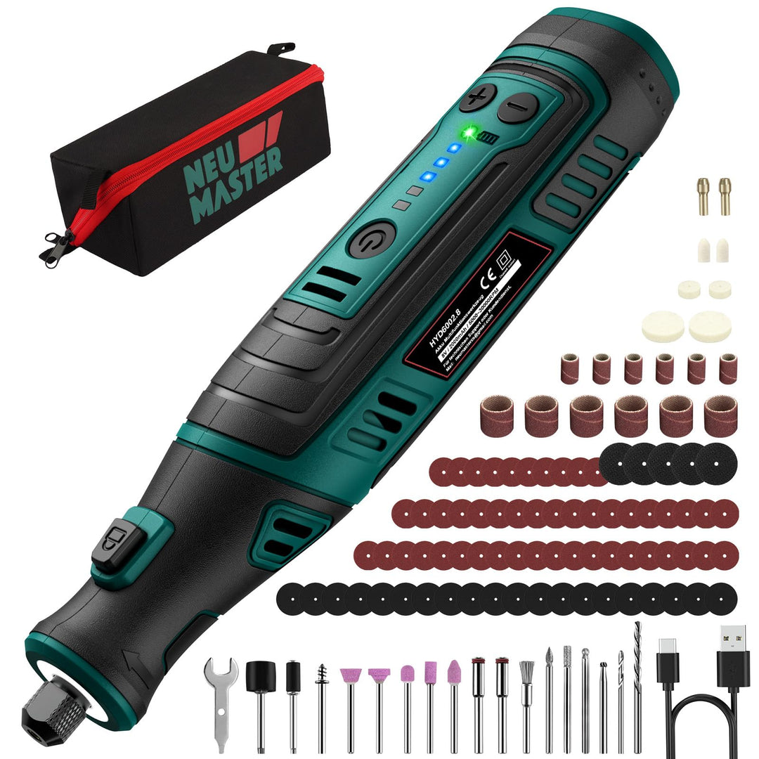 Multifunktionswerkzeug Akku - NEU MASTER 8V 2.0Ah Akku Rotationswerkzeug mit 117 Stück Zubehör, LED