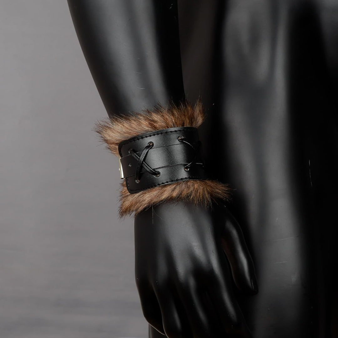 keland 1 Paar Wikinger Pelz Leder Armschienen Armschutz Mittelalter Armbänder für Damen Herren (X-Sc