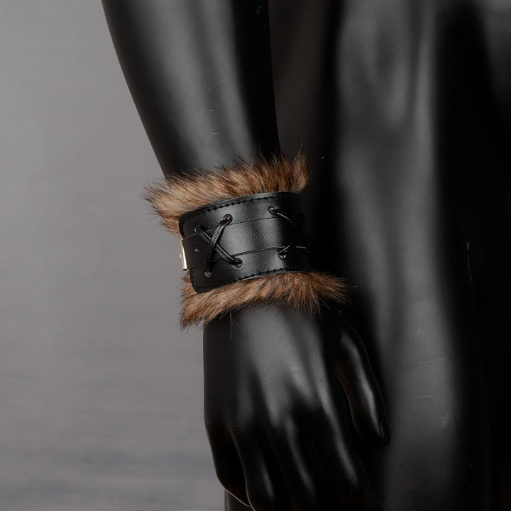 keland 1 Paar Wikinger Pelz Leder Armschienen Armschutz Mittelalter Armbänder für Damen Herren (X-Sc