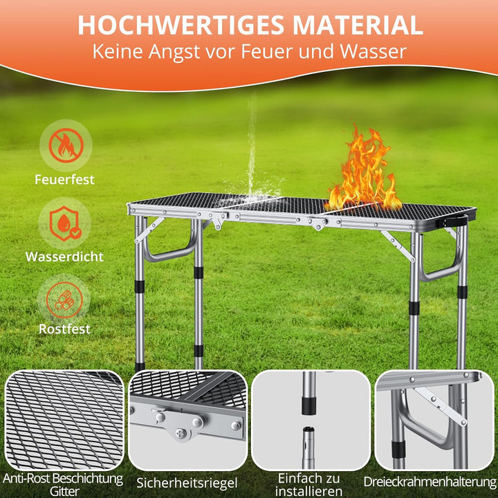 FUNYKICH Tragbarer Grilltisch 87 x 40cm,Campingtisch Klappbar mit 3 Höhen Verstellbarer(26/48/70cm)