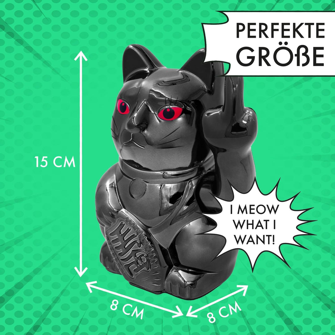 ANGRY CAT - Winkekatze Lucky CAT - Lustige winkende Katze - japanische Winkkatze mit Stinkefinger -