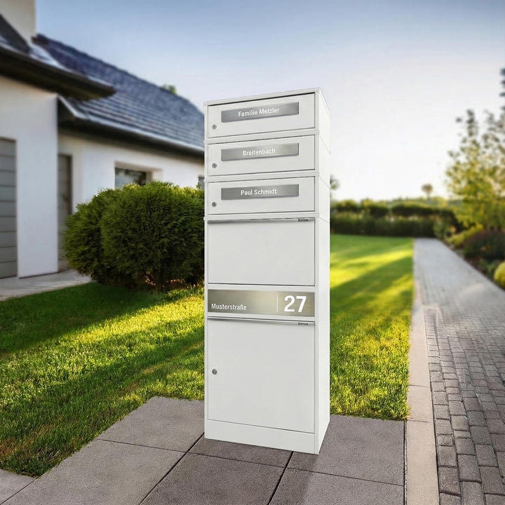 Metzler Paketbox mit 3 Briefkästen – 3er Briefkasten mit Paketfach & Namensgravur, personalisierte B