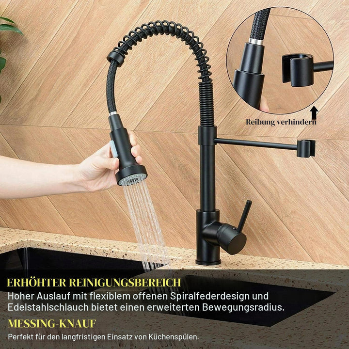 Wasserhahn Küche Hochdruck Küchenarmatur mit Brause Ausziehbar Schwarz Hoher Bogen Mischbatterie Küc