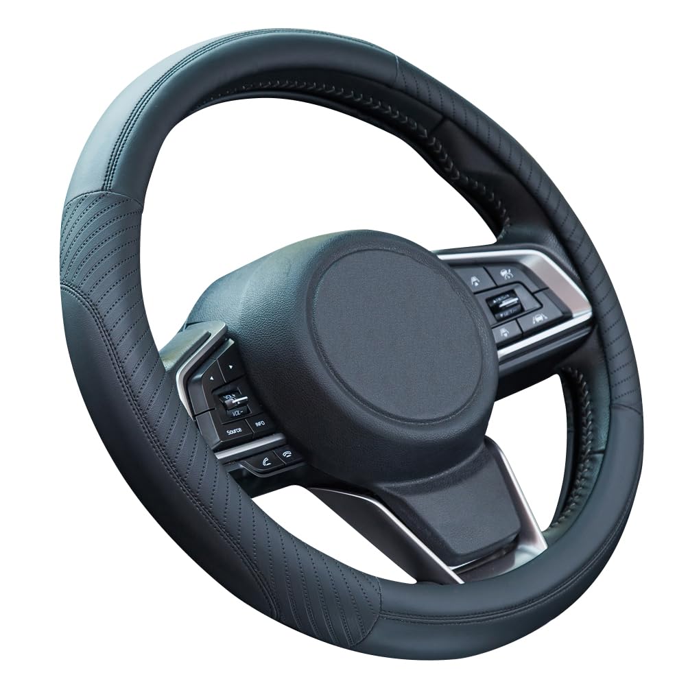 ZATOOTO Lenkradbezug Auto, Lenkradbezug Leder, 37-38cm, Anti Rutsch, Universal, Schwarz, Schwarz