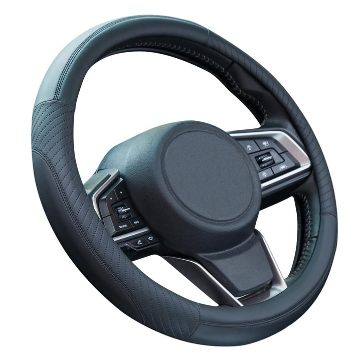 ZATOOTO Lenkradbezug Auto, Lenkradbezug Leder, 37-38cm, Anti Rutsch, Universal, Schwarz, Schwarz