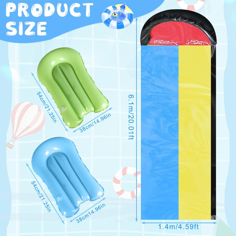 240x55in/610cm Wasserrutsche Garten für Kinder, Wasserrutsche Kinder Draussen mit 2 Bodyboard, Riesi
