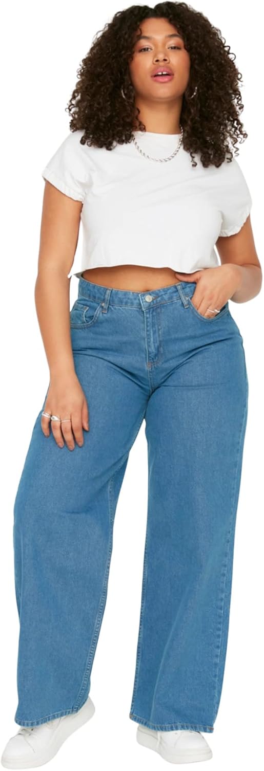 TRENDYOL Damen High Waist Plus Size Jeans 42 Hellblau, 42 Hellblau