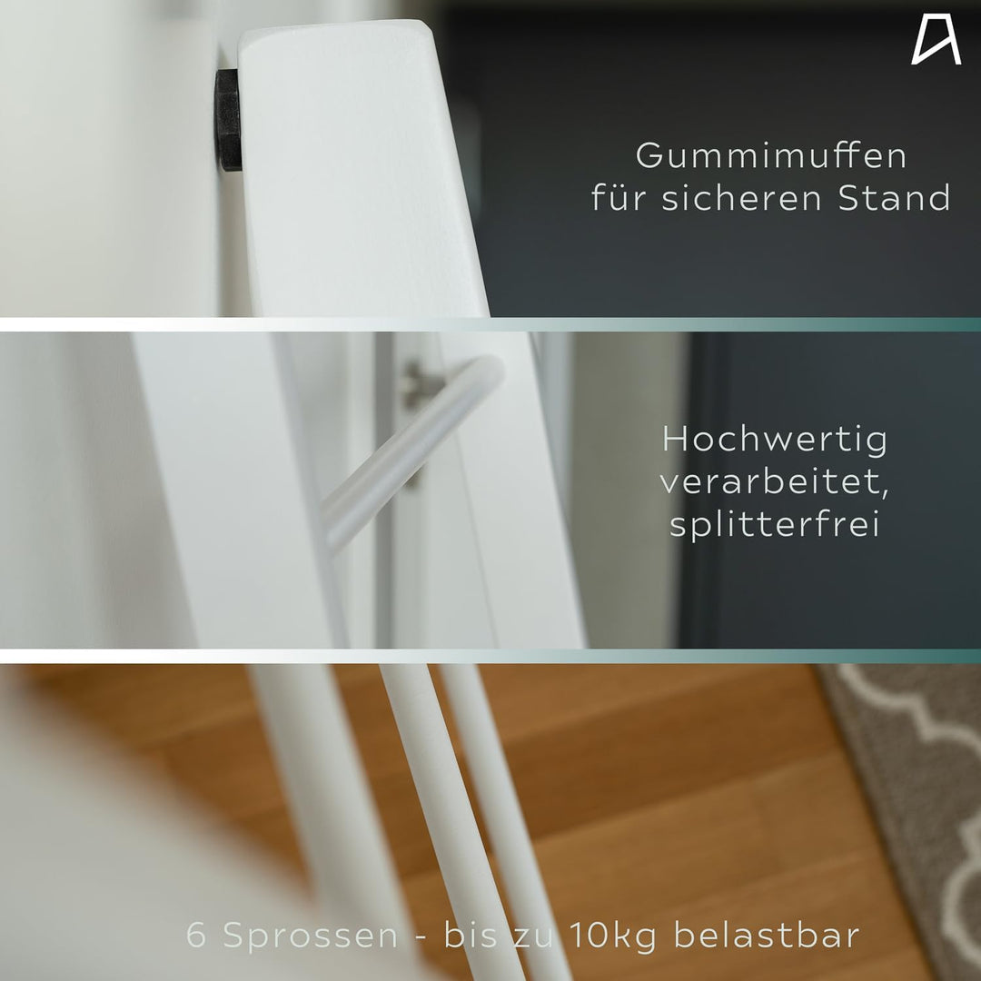 Staboos Massiv Holz Handtuchhalter - Handgemachter Badetuchhalter aus Buchenholz - Holzleiter (Weiss