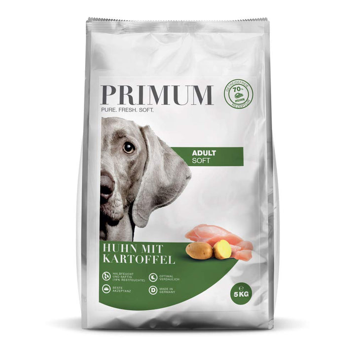 Primum- Soft Huhn mit Kartoffel - 15 kg - Halbfeuchtes Hundefutter - Getreidefreies Trockenfutter -
