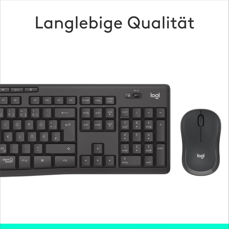 Logitech MK295 kabelloses Tastatur-Maus-Set mit SilentTouch-Technologie, Shortcut-Tasten, optischer