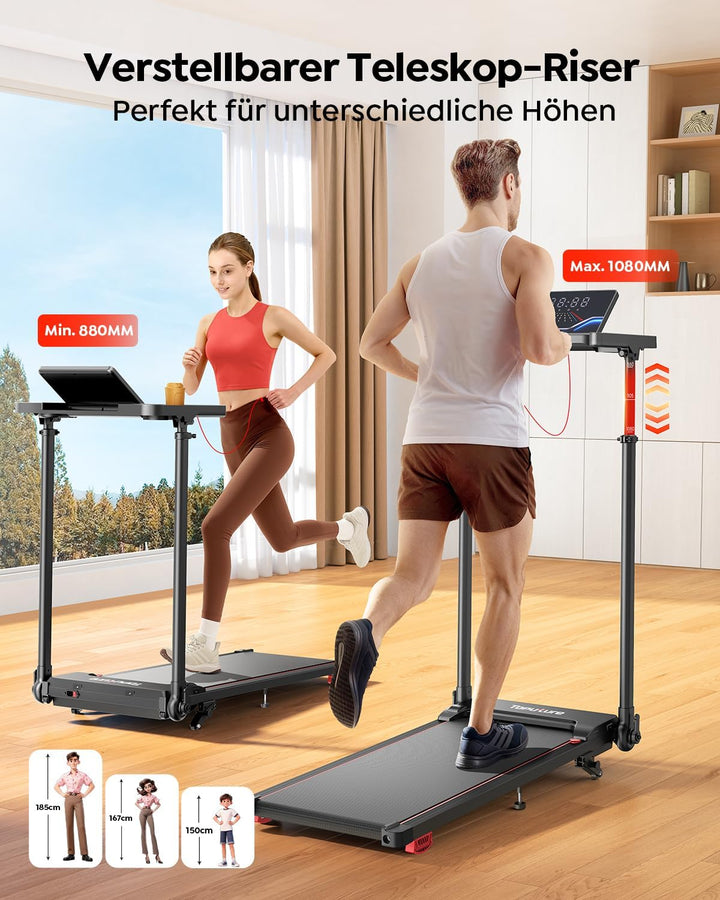 Laufband für Zuhause 12km/h, 6 IN 1 Elektrisches Laufband mit 10% Steigung, 1080MM Einziehbares Stei
