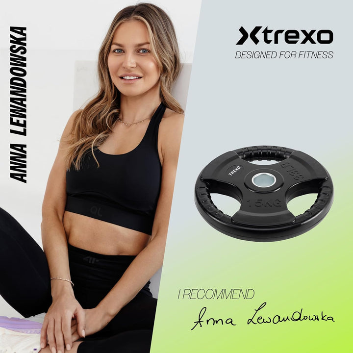 XTREXO Hantelscheibe mit Griffen – Gusseiserne Gewichtsscheibe mit Gummierung & 50-mm Aufnahme, Ergo