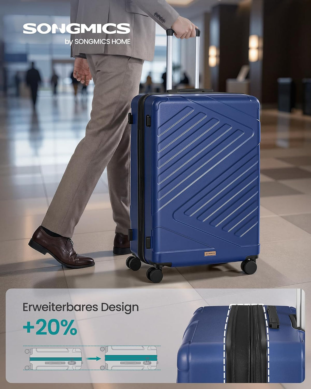 SONGMICS Koffer, Reisekoffer, Hartschalenkoffer mit TSA-Schloss, Koffergurt, ABS-Trolley, 4 Zwilling