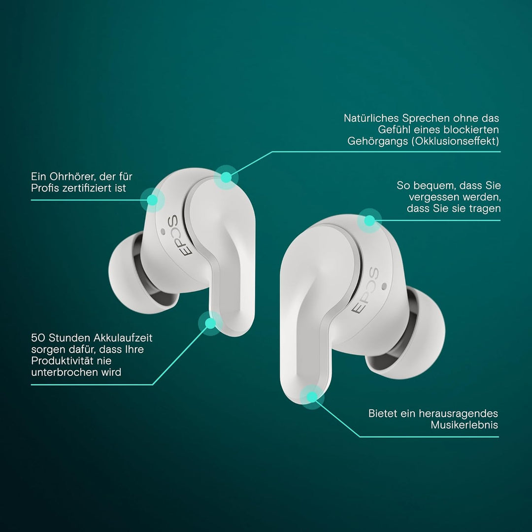 EPOS Adapt E1 Weiss Kabellose In-Ear-Kopfhörer – Hybrides ANC, Multi-Point Bluetooth, Microsoft Team